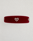 Juliana Marcs velvet crystal heart headband in burgundy