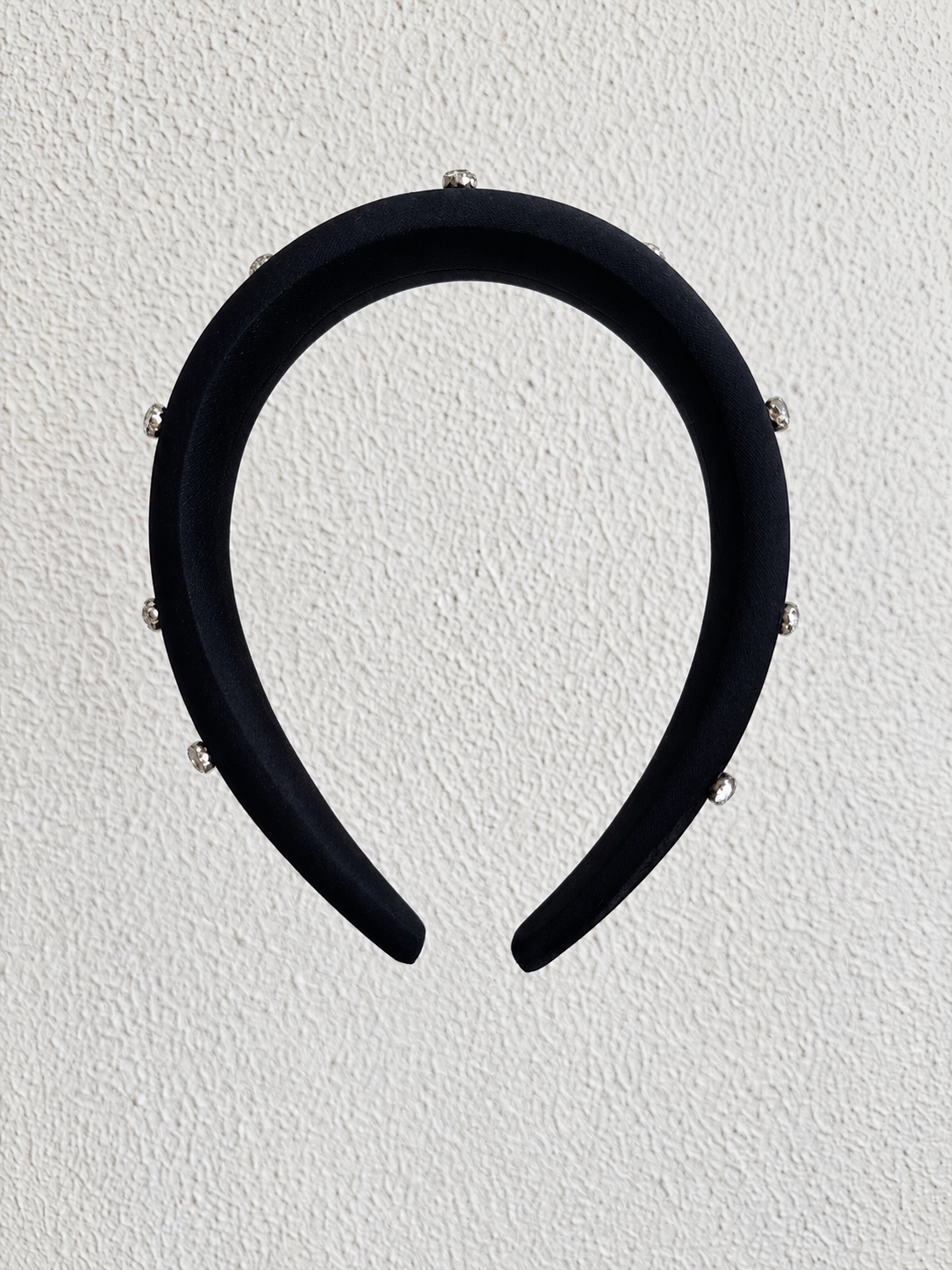 Juliana Marcs crystal studded satin headband in black, second view
