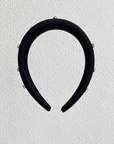 Juliana Marcs crystal studded satin headband in black, second view