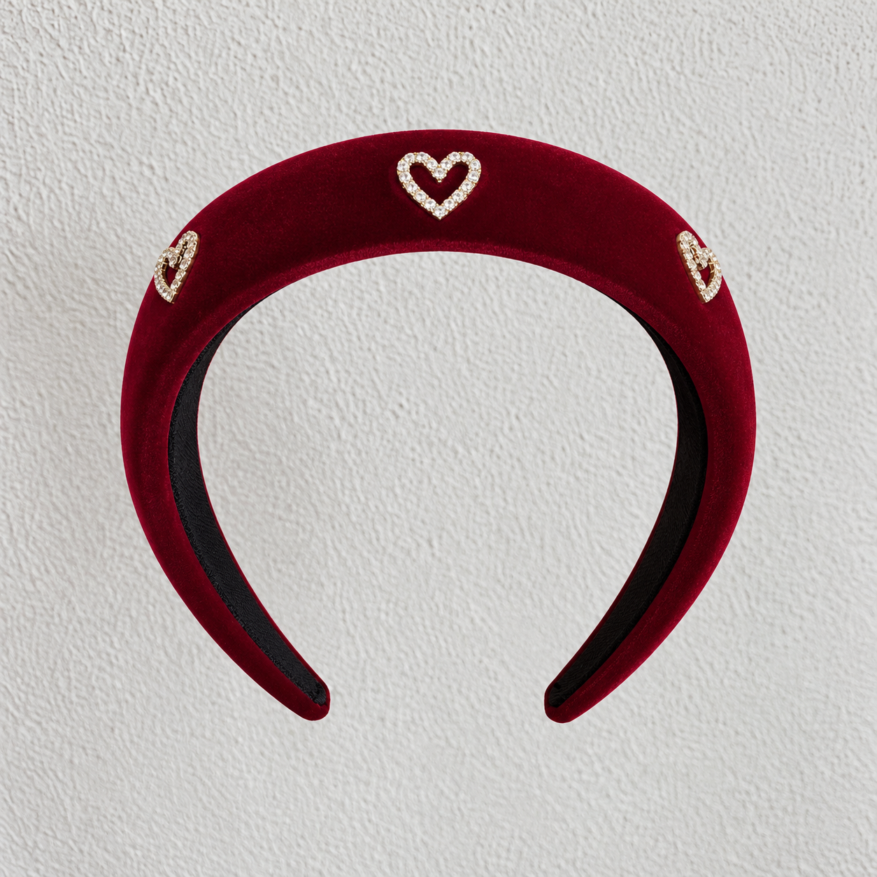Juliana Marcs velvet crystal heart headband in burgundy, second view