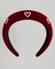 Juliana Marcs velvet crystal heart headband in burgundy, second view