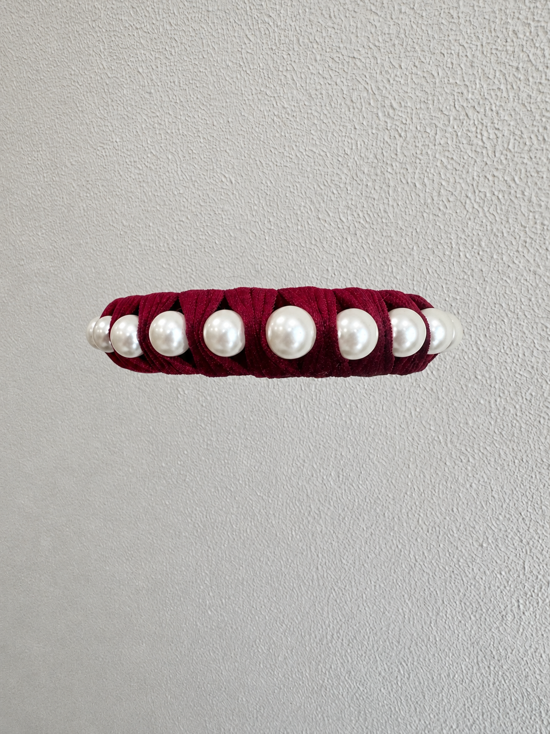 Juliana Marcs pearl wrapped velvet headband in burgundy, second view