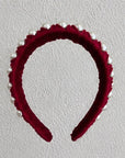 Juliana Marcs pearl wrapped velvet headband in burgundy