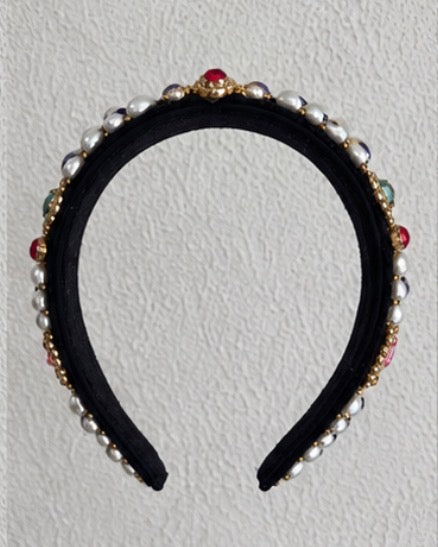 Juliana Marcs baroque jewel padded headband in black, second view