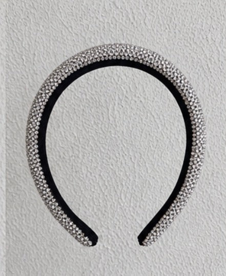 Juliana Marcs metallic satin padded headband in silver, second view